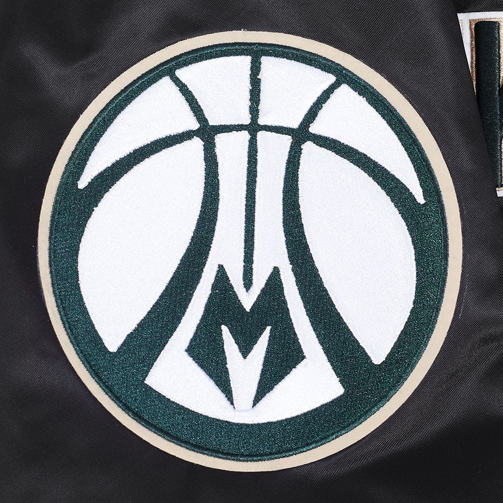 NBA MILWAUKEE BUCKS SOUVENIR BLOUSON EN SATIN POUR HOMME (NOIR)