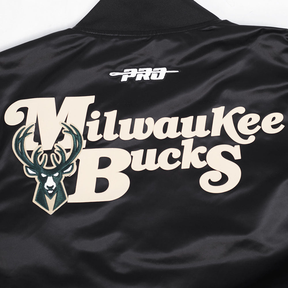 NBA MILWAUKEE BUCKS SOUVENIR BLOUSON EN SATIN POUR HOMME (NOIR)