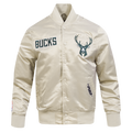NBA MILWAUKEE BUCKS SOUVENIR BLOUSON EN SATIN POUR HOMME (TAUPE)