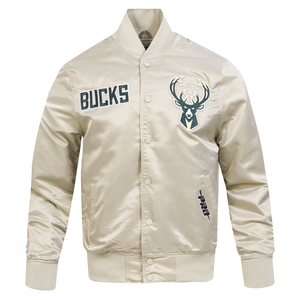 NBA MILWAUKEE BUCKS SOUVENIR BLOUSON EN SATIN POUR HOMME (TAUPE)