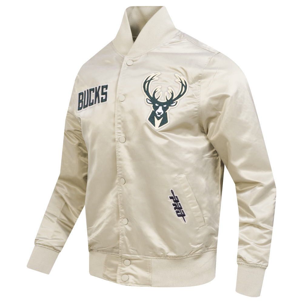 NBA MILWAUKEE BUCKS SOUVENIR BLOUSON EN SATIN POUR HOMME (TAUPE)