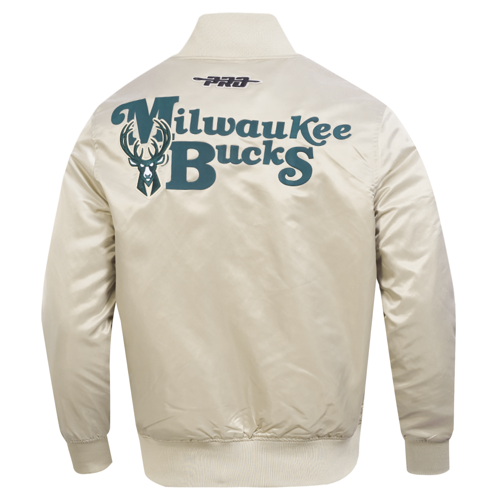 NBA MILWAUKEE BUCKS SOUVENIR BLOUSON EN SATIN POUR HOMME (TAUPE)