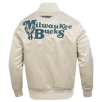 NBA MILWAUKEE BUCKS SOUVENIR BLOUSON EN SATIN POUR HOMME (TAUPE)