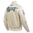 NBA MILWAUKEE BUCKS SOUVENIR BLOUSON EN SATIN POUR HOMME (TAUPE)