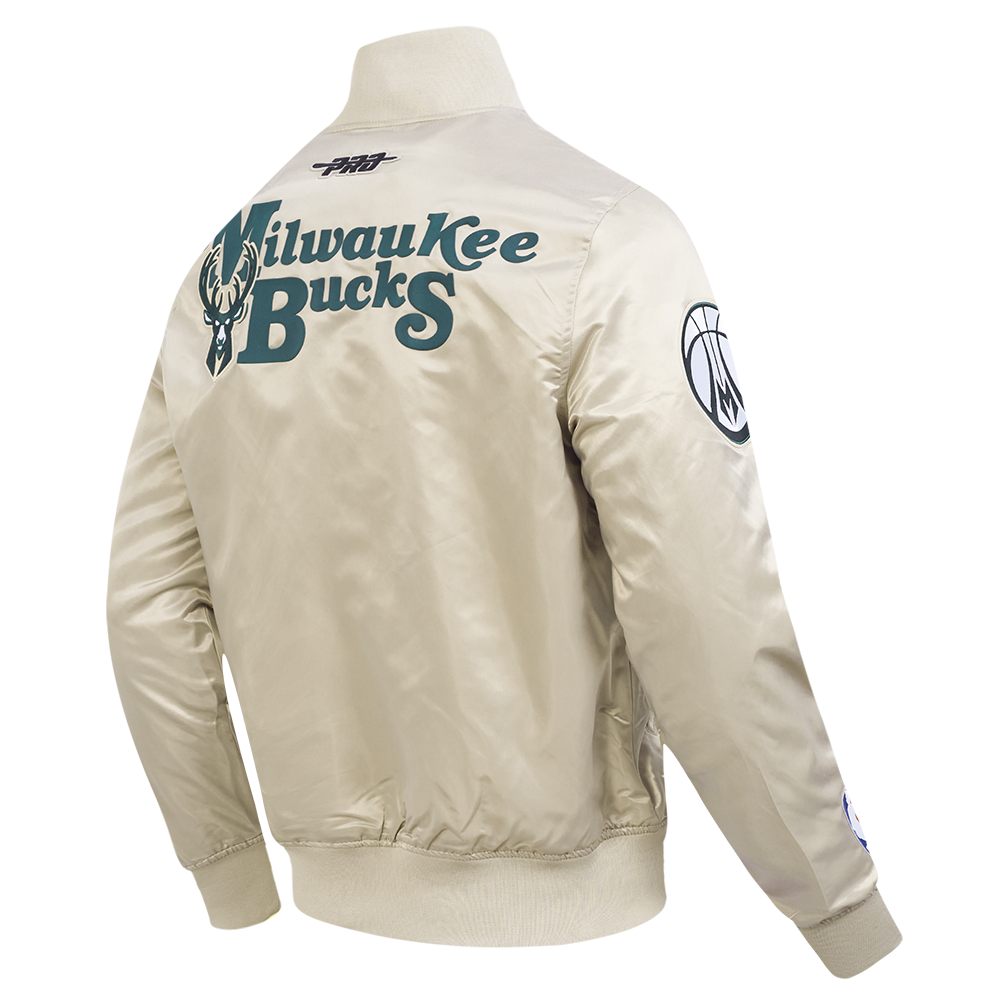 NBA MILWAUKEE BUCKS SOUVENIR BLOUSON EN SATIN POUR HOMME (TAUPE)