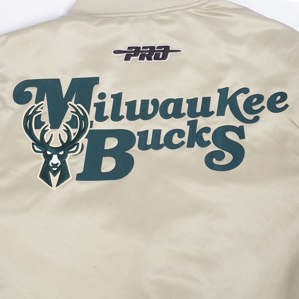 NBA MILWAUKEE BUCKS SOUVENIR BLOUSON EN SATIN POUR HOMME (TAUPE)