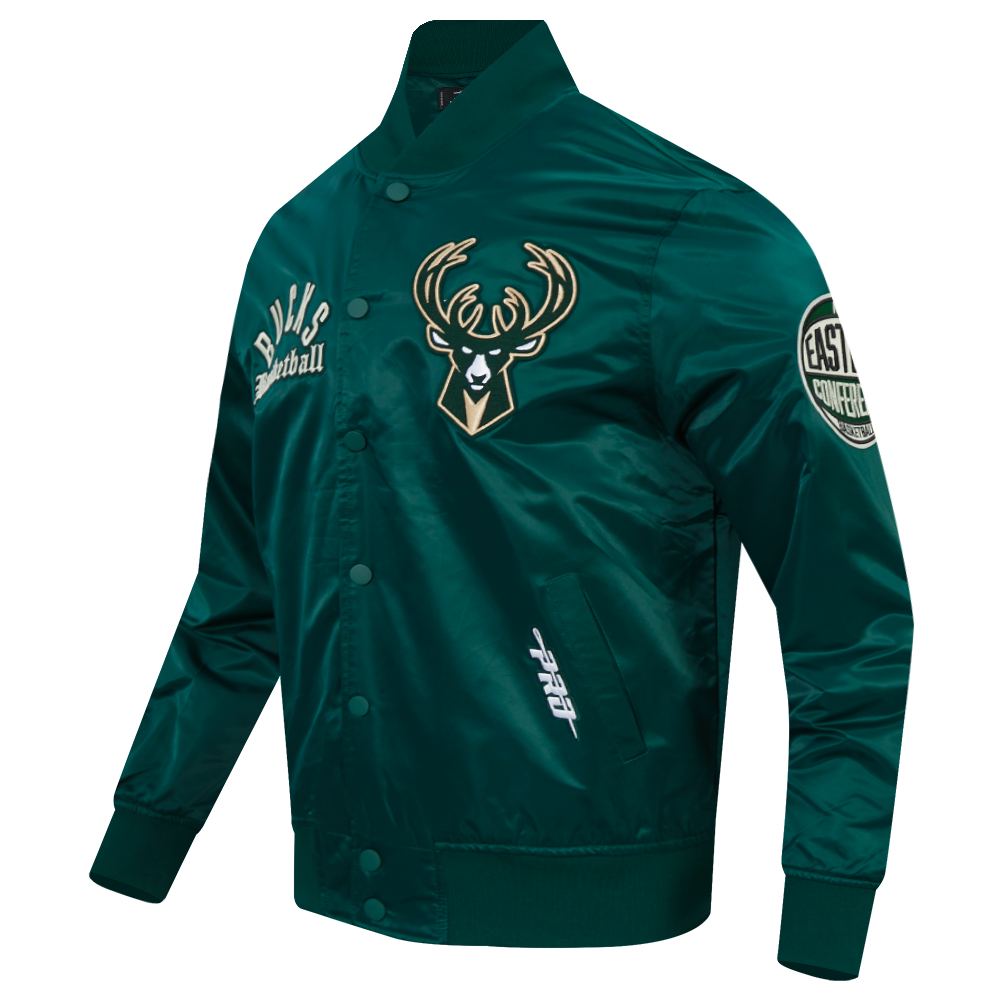 NBA MILWAUKEE BUCKS MODERN ORIGINALS MEN'S SATIN JACKET (FOREST GREEN)