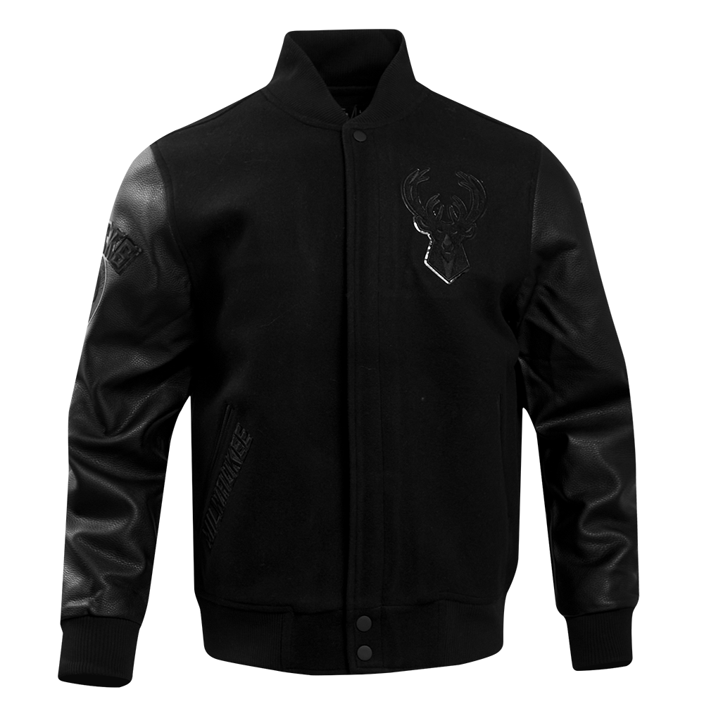 NBA MILWAUKEE BUCKS TRIPLE BLACK PRO MEN'S VARSITY JACKET (TRIPLE BLACK)