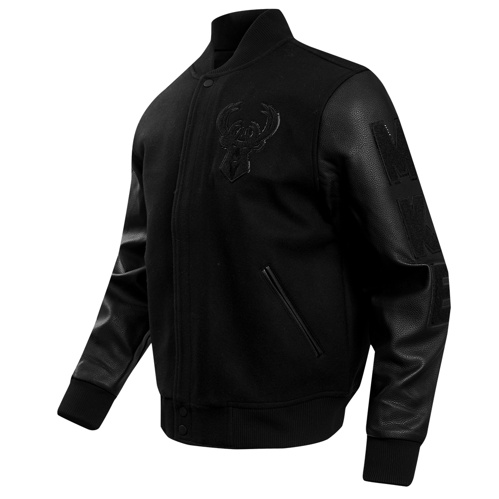 NBA MILWAUKEE BUCKS TRIPLE BLACK PRO MEN'S VARSITY JACKET (TRIPLE BLACK)