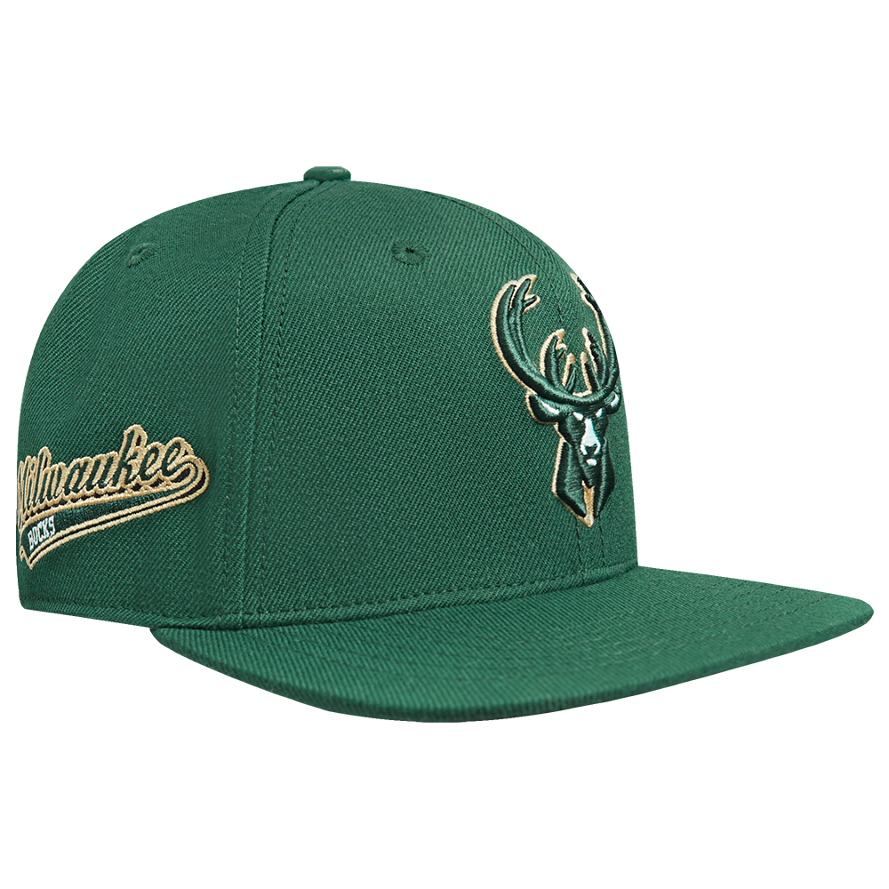 NBA MILWAUKEE BUCKS SCRIPT TAIL WOOL SNAPBACK (FOREST GREEN)