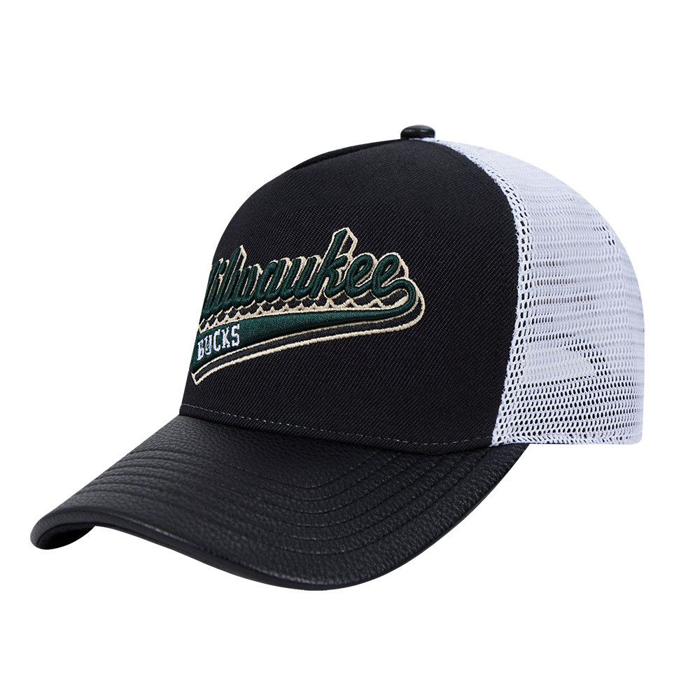 NBA MILWAUKEE BUCKS SCRIPT TAIL TRUCKER HAT (BLACK)