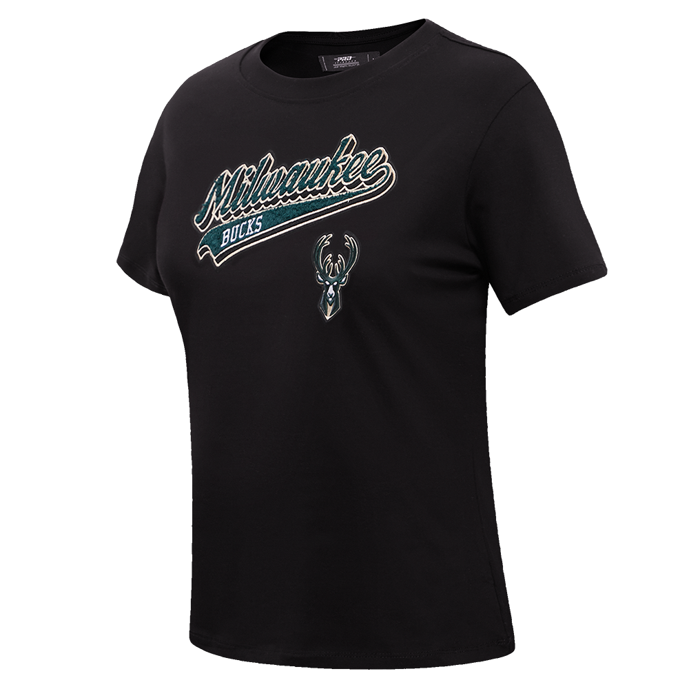 NBA MILWAUKEE BUCKS SCRIPT TAIL WOMEN'S BOYFRIEND TEE (BLACK)