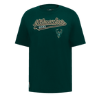 NBA MILWAUKEE BUCKS SCRIPT TAIL WOMEN'S BOYFRIEND TEE (FOREST GREEN)
