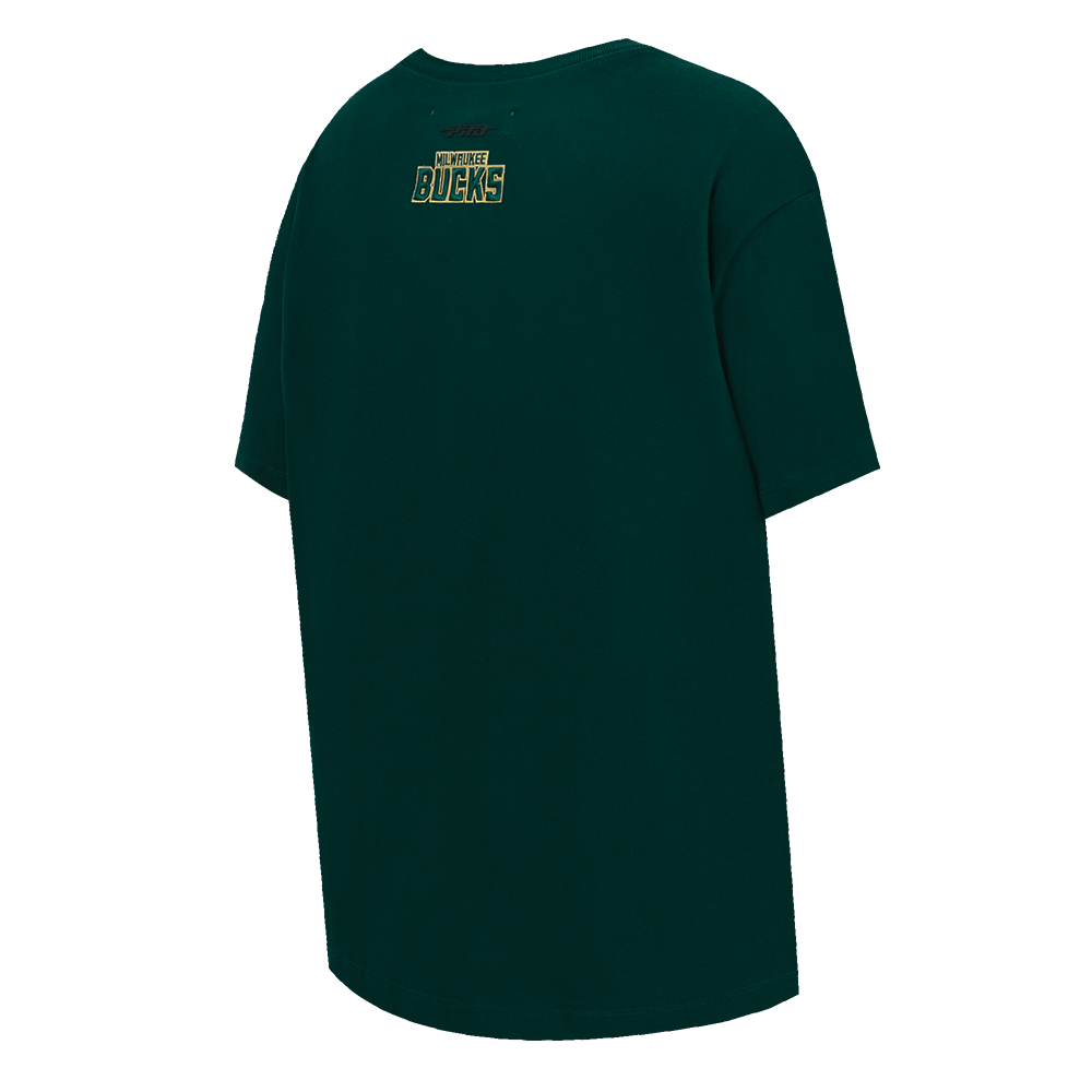 NBA MILWAUKEE BUCKS SCRIPT TAIL WOMEN'S BOYFRIEND TEE (FOREST GREEN)