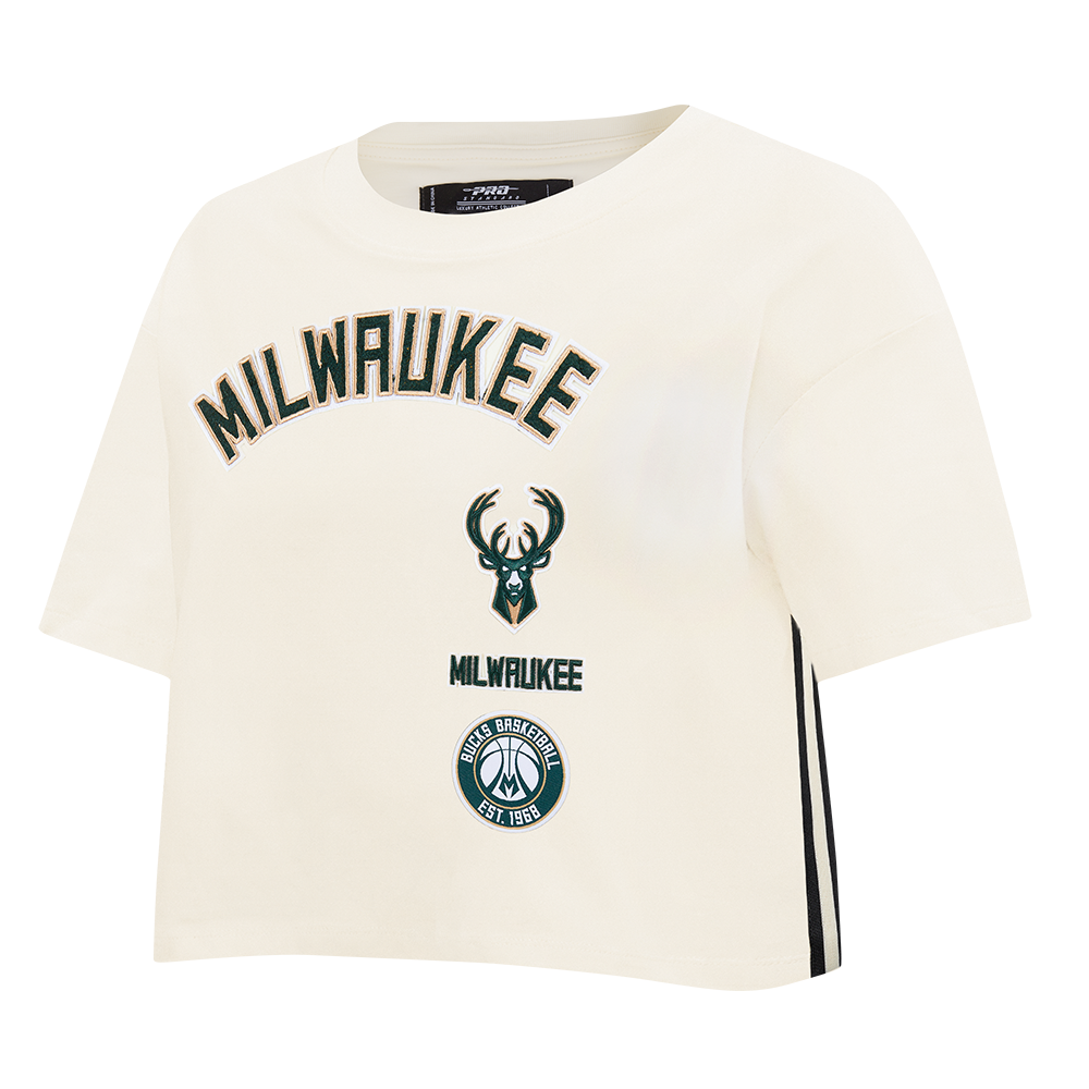 NBA MILWAUKEE BUCKS RETRO CLASSIC WOMEN'S BOXY TEE (EGGSHELL)