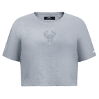 NBA MILWAUKEE BUCKS REVERSE FRENCH TERRY WOMEN'S SINGLE JERSEY BOXY TEE (DARK HEATHER GRAY)