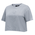 NBA MILWAUKEE BUCKS REVERSE FRENCH TERRY WOMEN'S SINGLE JERSEY BOXY TEE (DARK HEATHER GRAY)