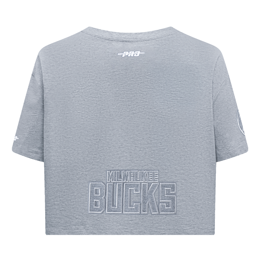 NBA MILWAUKEE BUCKS REVERSE FRENCH TERRY WOMEN'S SINGLE JERSEY BOXY TEE (DARK HEATHER GRAY)