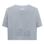 NBA MILWAUKEE BUCKS REVERSE FRENCH TERRY WOMEN'S SINGLE JERSEY BOXY TEE (DARK HEATHER GRAY)