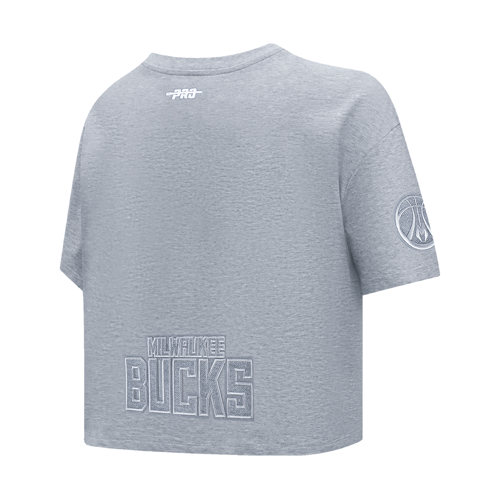NBA MILWAUKEE BUCKS REVERSE FRENCH TERRY WOMEN'S SINGLE JERSEY BOXY TEE (DARK HEATHER GRAY)