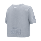 NBA MILWAUKEE BUCKS REVERSE FRENCH TERRY WOMEN'S SINGLE JERSEY BOXY TEE (DARK HEATHER GRAY)