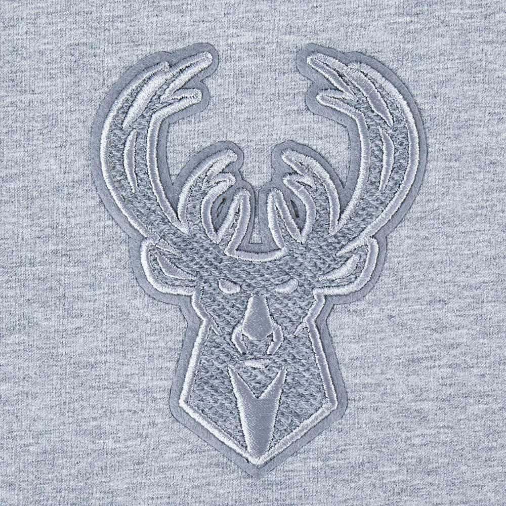 NBA MILWAUKEE BUCKS REVERSE FRENCH TERRY WOMEN'S SINGLE JERSEY BOXY TEE (DARK HEATHER GRAY)