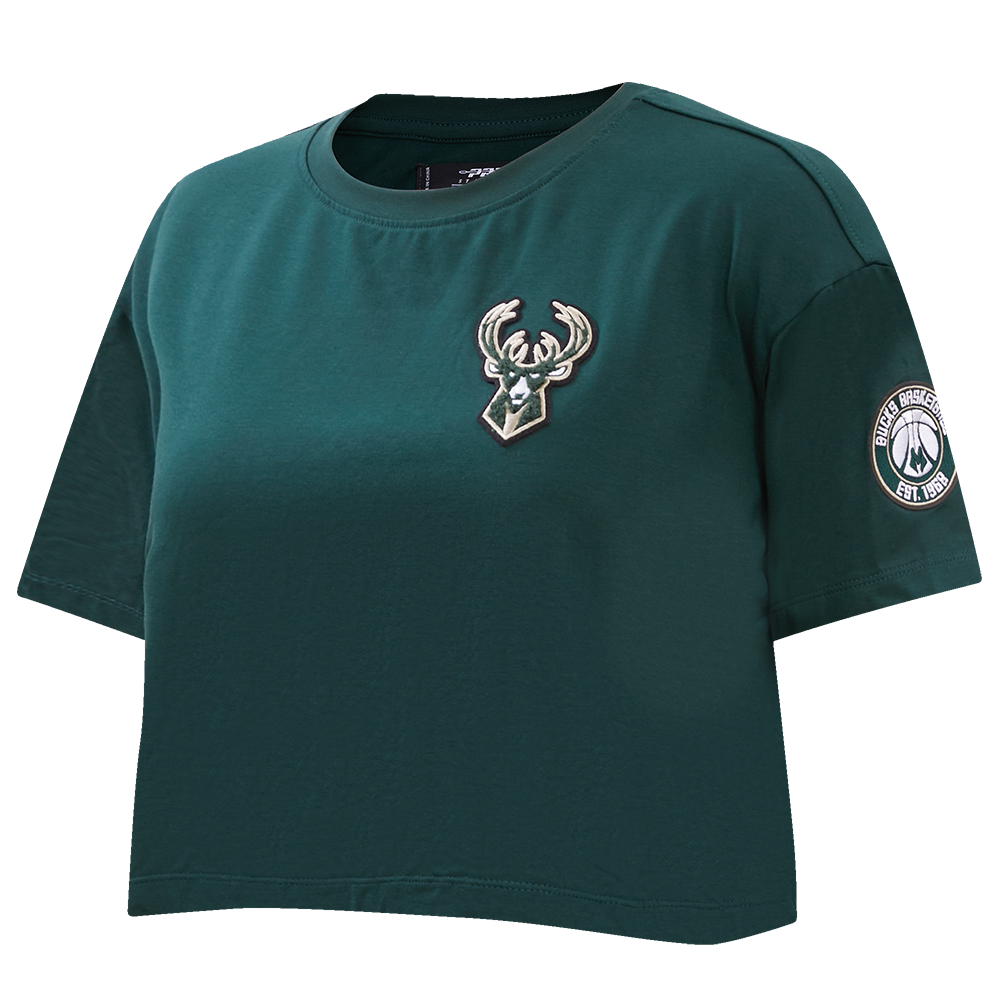 NBA MILWAUKEE BUCKS CLASSIC WOMEN'S BOXY TEE (FOREST GREEN)