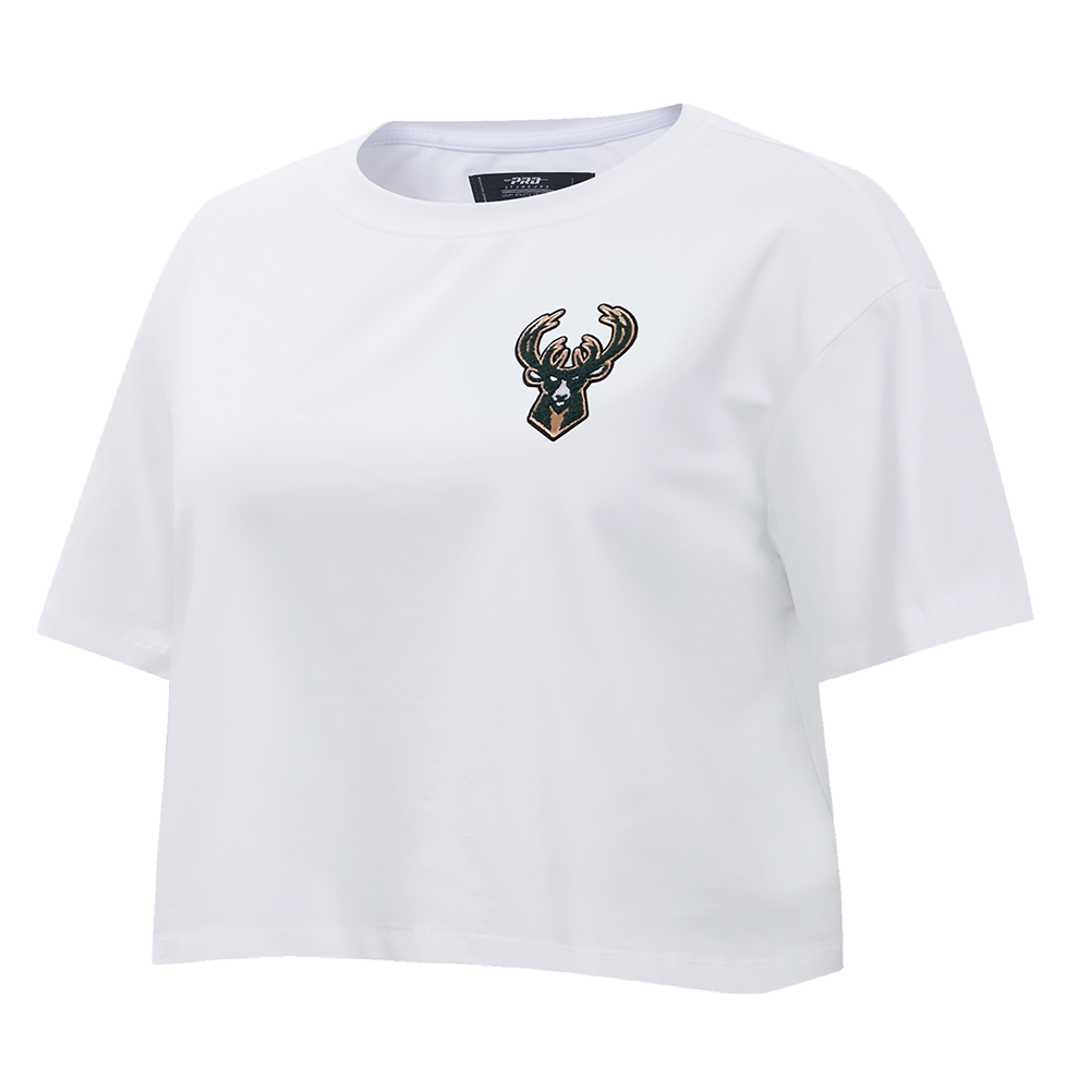 NBA MILWAUKEE BUCKS CLASSIC WOMEN'S BOXY TEE (WHITE)