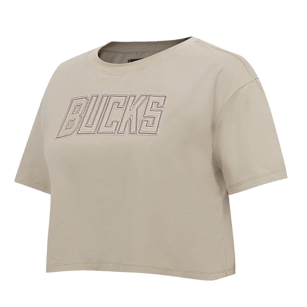 NBA MILWAUKEE BUCKS NEUTRAL WOMEN'S BOXY TEE (TAUPE)