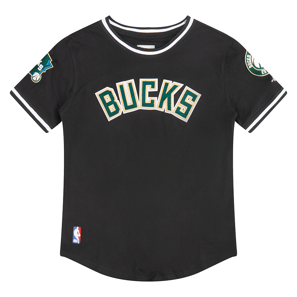 NBA MILWAUKEE BUCKS CLASSIC T-SHIRT CÔTELÉ RAYÉ À MANCHES COURTES POUR GARÇON JUNIOR (NOIR)