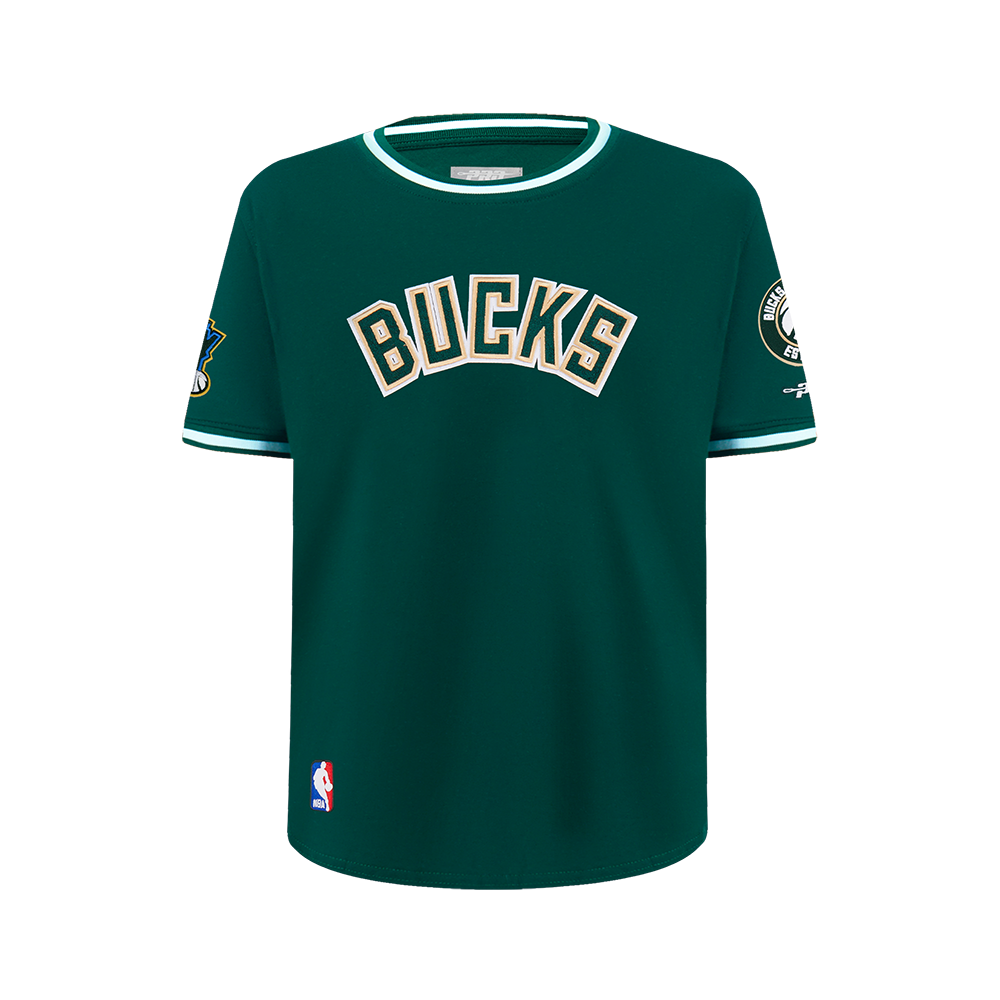 NBA MILWAUKEE BUCKS CLASSIC BIG BOY'S SS STRIPED RIB TEE (FOREST GREEN)