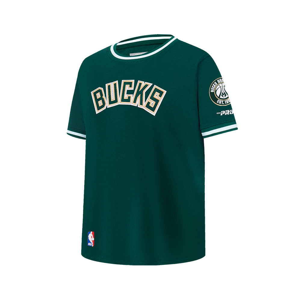 NBA MILWAUKEE BUCKS CLASSIC BIG BOY'S SS STRIPED RIB TEE (FOREST GREEN)