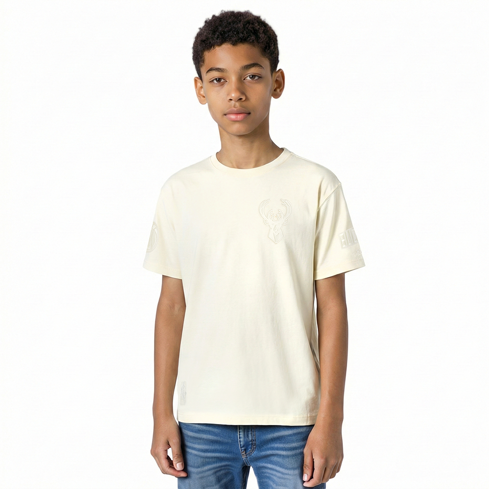 NBA MILWAUKEE BUCKS NEUTRAL T-SHIRT À MANCHES COURTES POUR GARÇON JUNIOR (COQUILLE D'ŒUF)