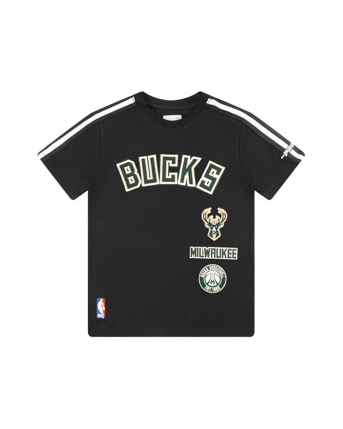 NBA MILWAUKEE BUCKS RETRO CLASSIC T-SHIRT À BANDES À MANCHES COURTES POUR GARÇON JUNIOR (NOIR)