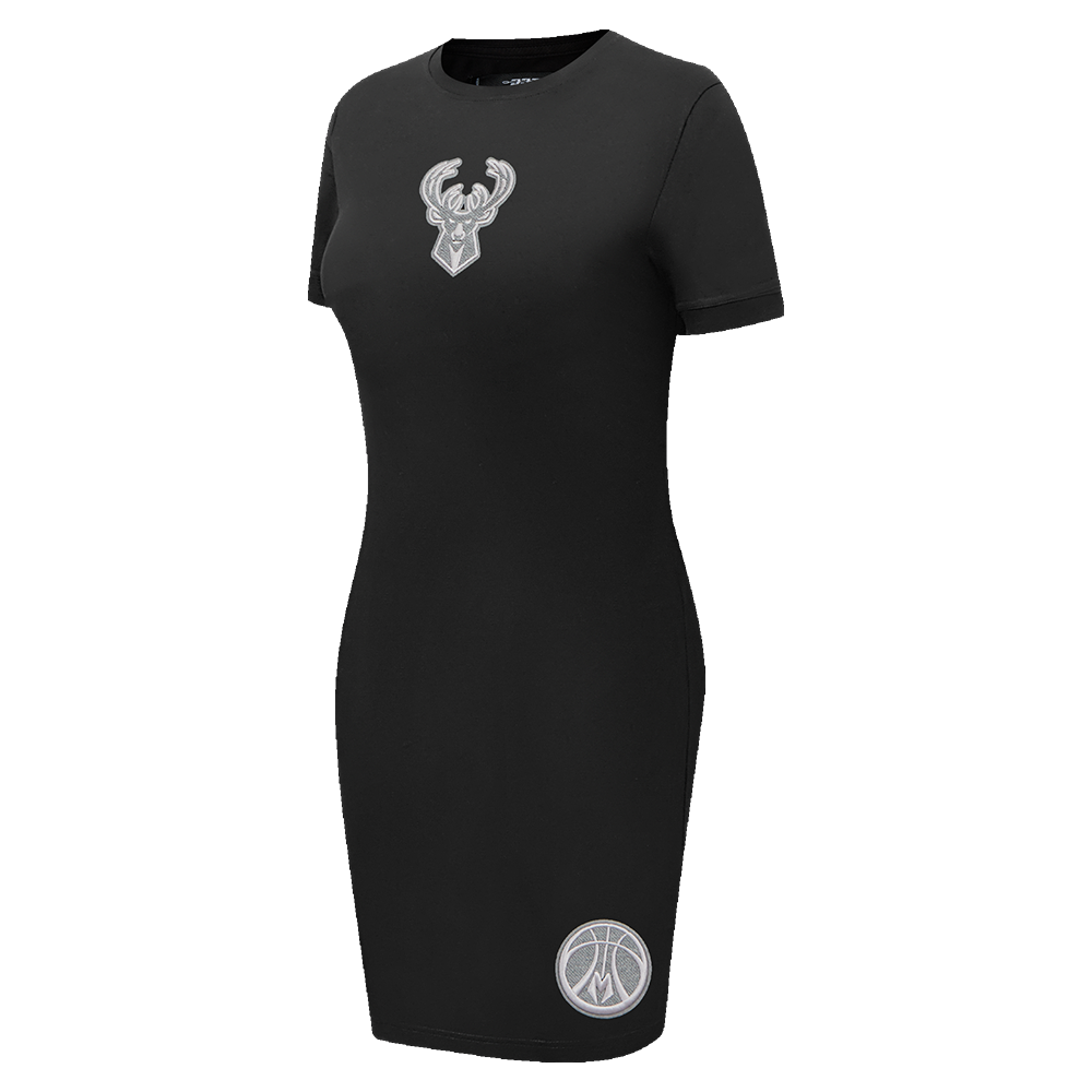NBA MILWAUKEE BUCKS REVERSE FRENCH TERRY WOMEN'S BODYCON DRESS (BLACK)