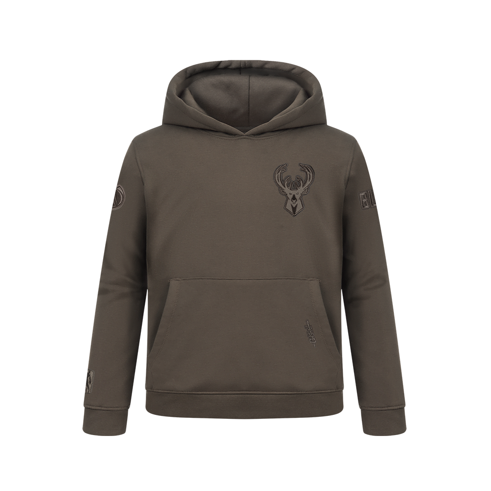 NBA MILWAUKEE BUCKS NEUTRAL BIG BOY'S FLC PO HOODIE (DARK TAUPE)