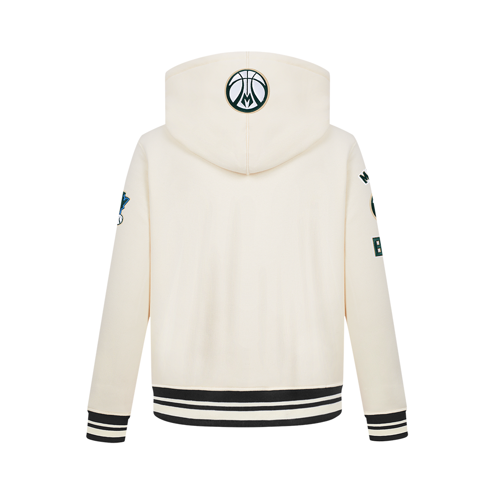 NBA MILWAUKEE BUCKS RETRO CLASSIC CHANDAIL À CAPUCHON EN MOLLETON CÔTELÉ POUR GARÇON JUNIOR (COQUILLE D'ŒUF/NOIR)