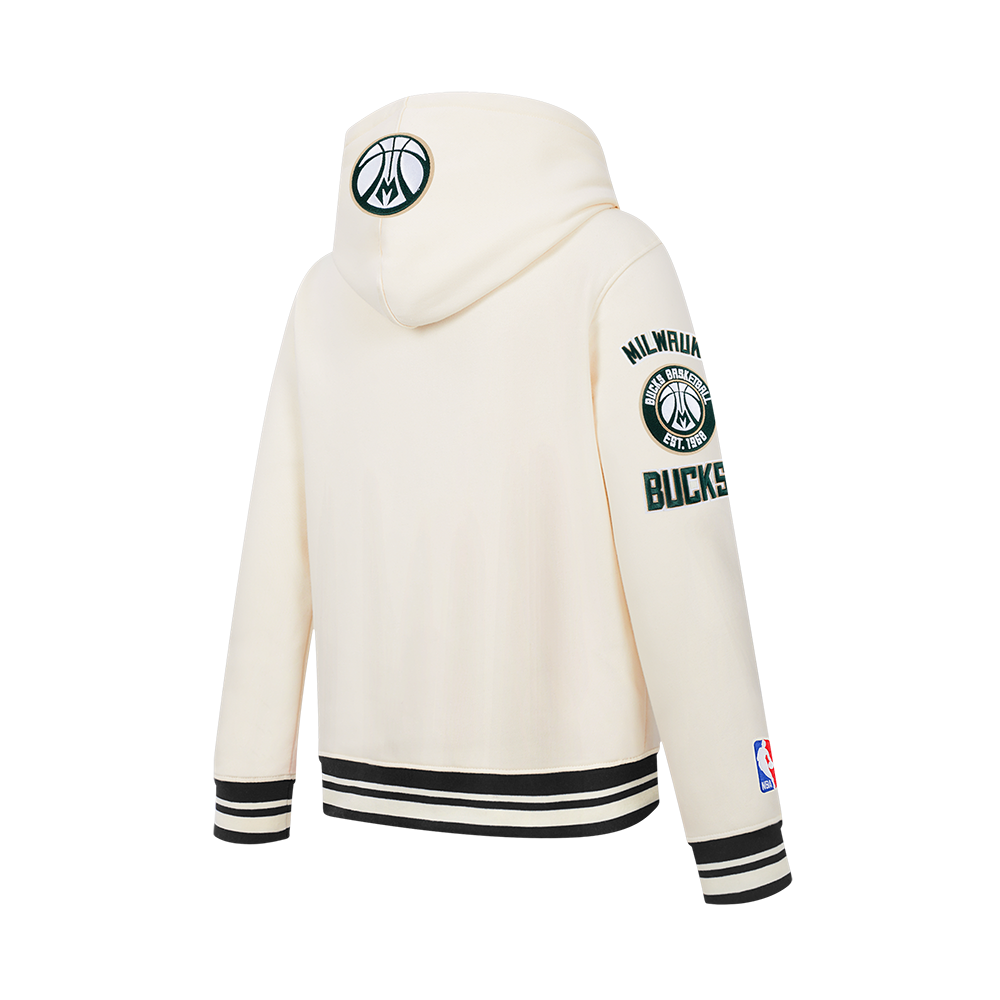NBA MILWAUKEE BUCKS RETRO CLASSIC CHANDAIL À CAPUCHON EN MOLLETON CÔTELÉ POUR GARÇON JUNIOR (COQUILLE D'ŒUF/NOIR)