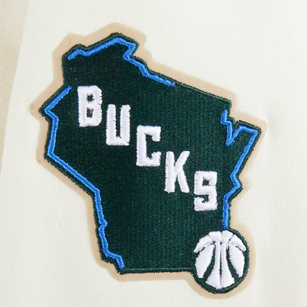 NBA MILWAUKEE BUCKS RETRO CLASSIC CHANDAIL À CAPUCHON EN MOLLETON CÔTELÉ POUR GARÇON JUNIOR (COQUILLE D'ŒUF/NOIR)