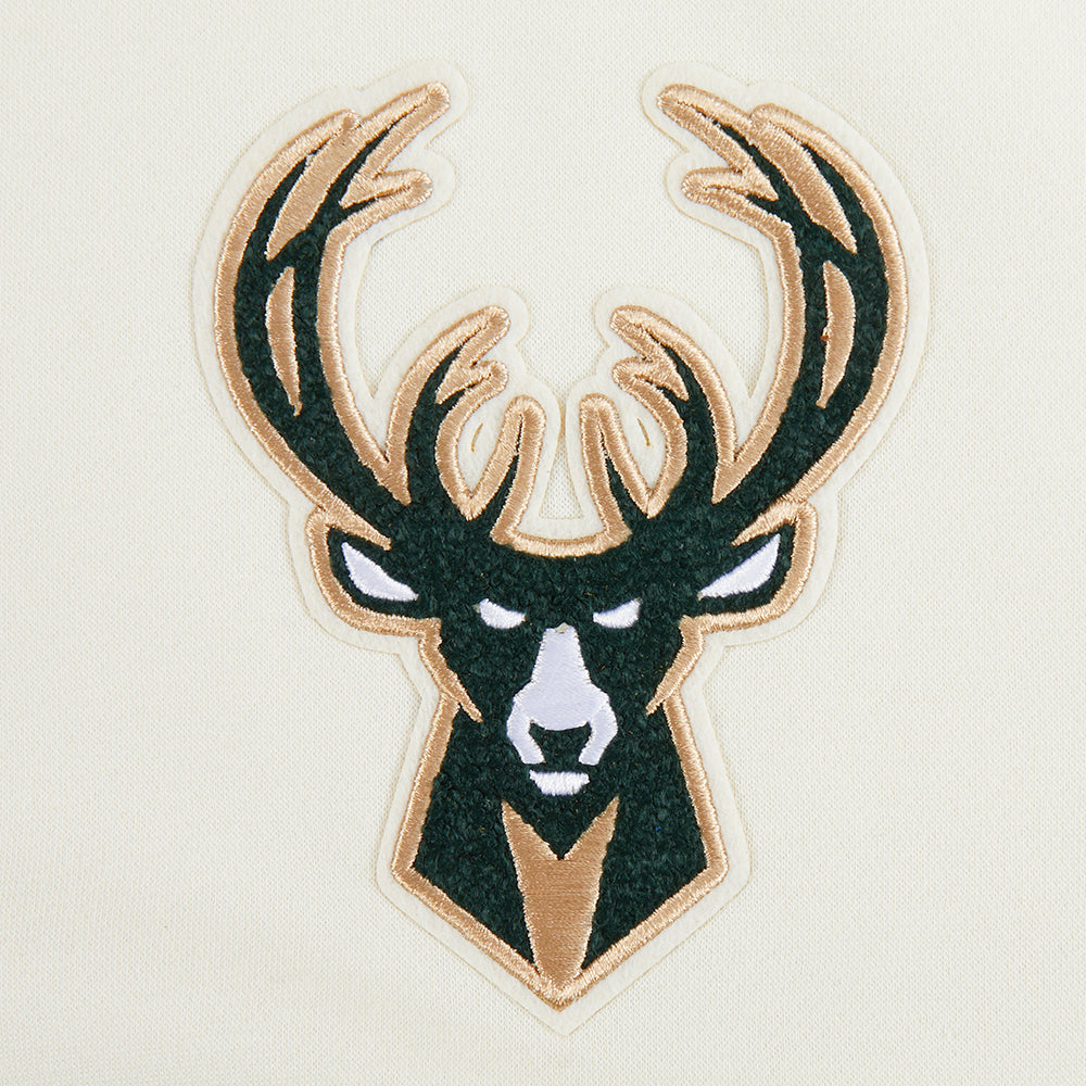 NBA MILWAUKEE BUCKS RETRO CLASSIC CHANDAIL À CAPUCHON EN MOLLETON CÔTELÉ POUR GARÇON JUNIOR (COQUILLE D'ŒUF/NOIR)