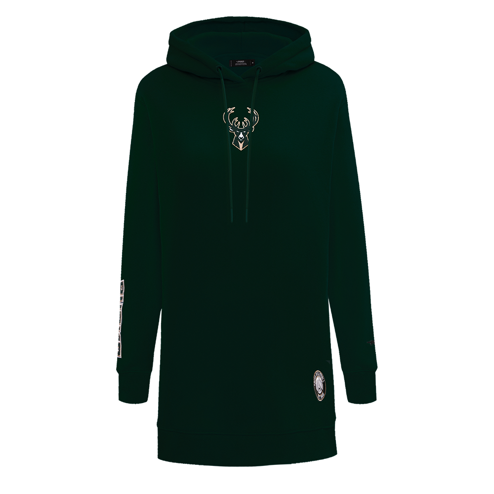 NBA MILWAUKEE BUCKS CLASSIC WOMEN'S HOODIE DRESS (FOREST GREEN)