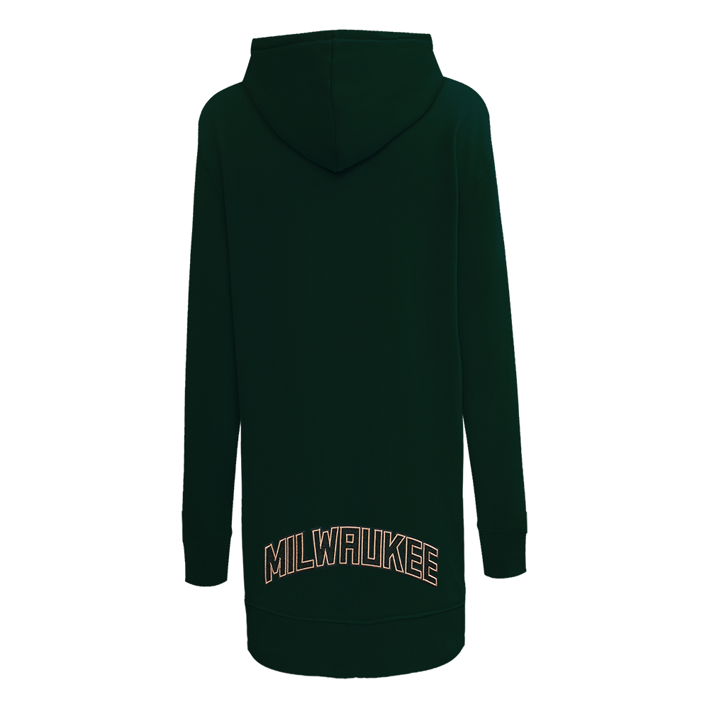 NBA MILWAUKEE BUCKS CLASSIC WOMEN'S HOODIE DRESS (FOREST GREEN)