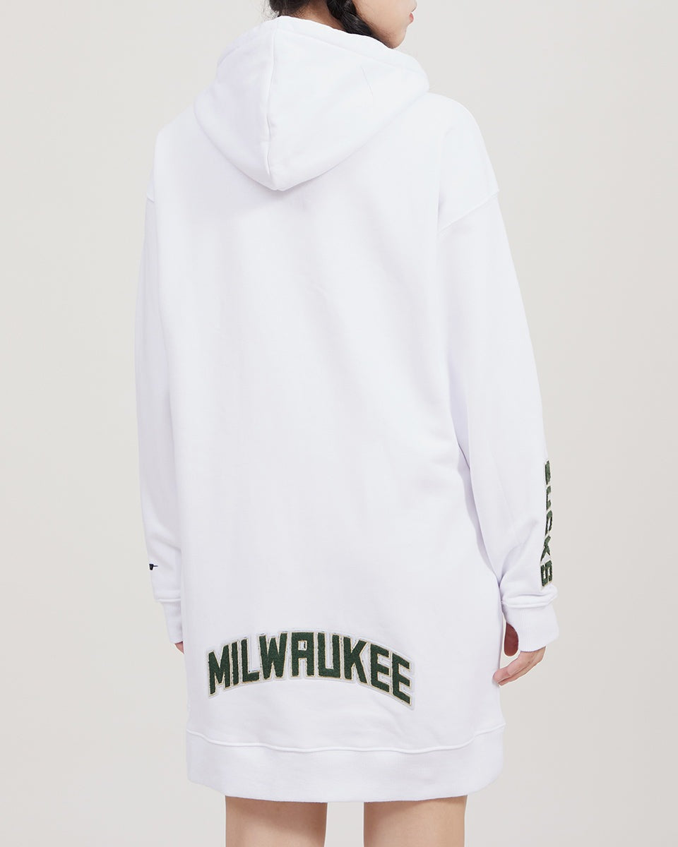 NBA MILWAUKEE BUCKS CLASSIC WOMEN'S HOODIE DRESS (WHITE)