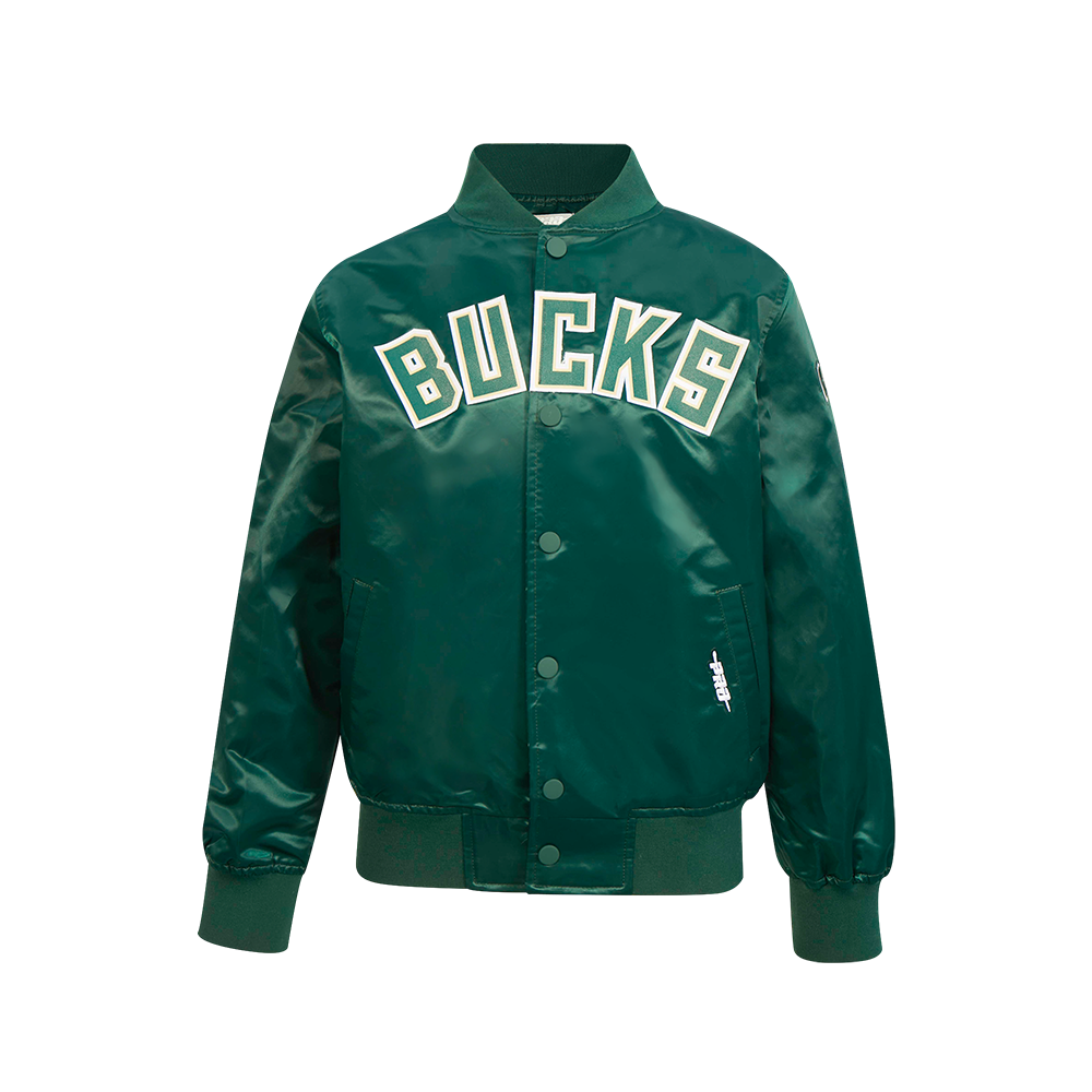 NBA MILWAUKEE BUCKS CLASSIC BLOUSON EN SATIN POUR GARÇON JUNIOR (VERT FORÊT)