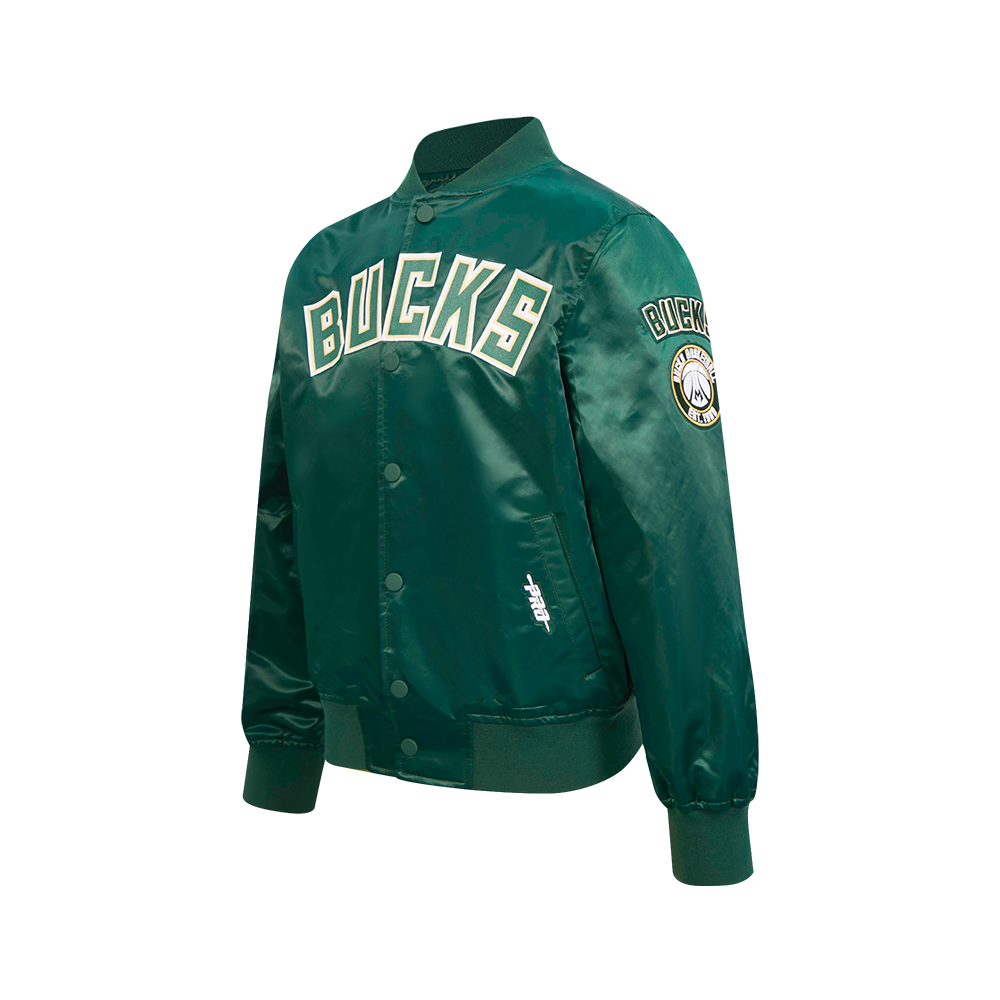 NBA MILWAUKEE BUCKS CLASSIC BLOUSON EN SATIN POUR GARÇON JUNIOR (VERT FORÊT)