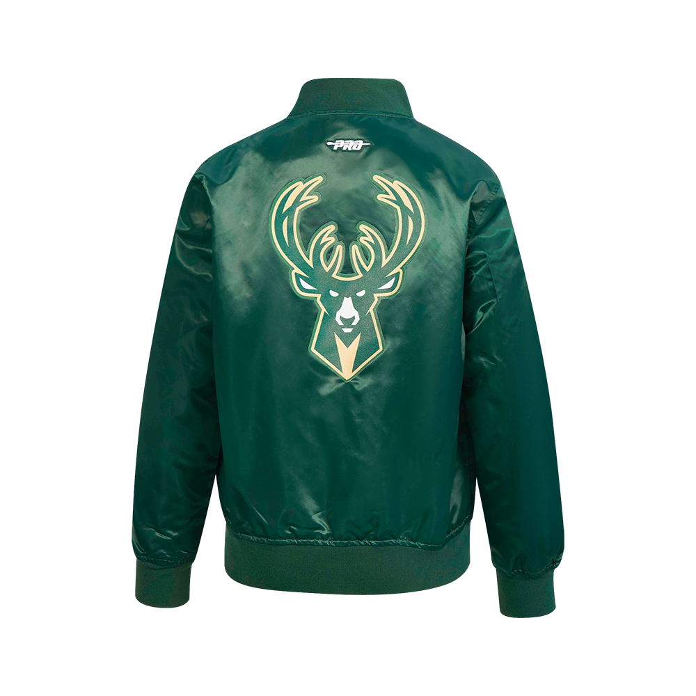 NBA MILWAUKEE BUCKS CLASSIC BLOUSON EN SATIN POUR GARÇON JUNIOR (VERT FORÊT)