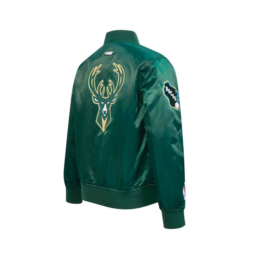 NBA MILWAUKEE BUCKS CLASSIC BLOUSON EN SATIN POUR GARÇON JUNIOR (VERT FORÊT)