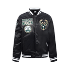 NBA MILWAUKEE BUCKS RETRO CLASSIC BIG BOY'S RIB SATIN JACKET (BLACK)