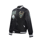 NBA MILWAUKEE BUCKS RETRO CLASSIC BIG BOY'S RIB SATIN JACKET (BLACK)