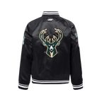 NBA MILWAUKEE BUCKS RETRO CLASSIC BIG BOY'S RIB SATIN JACKET (BLACK)